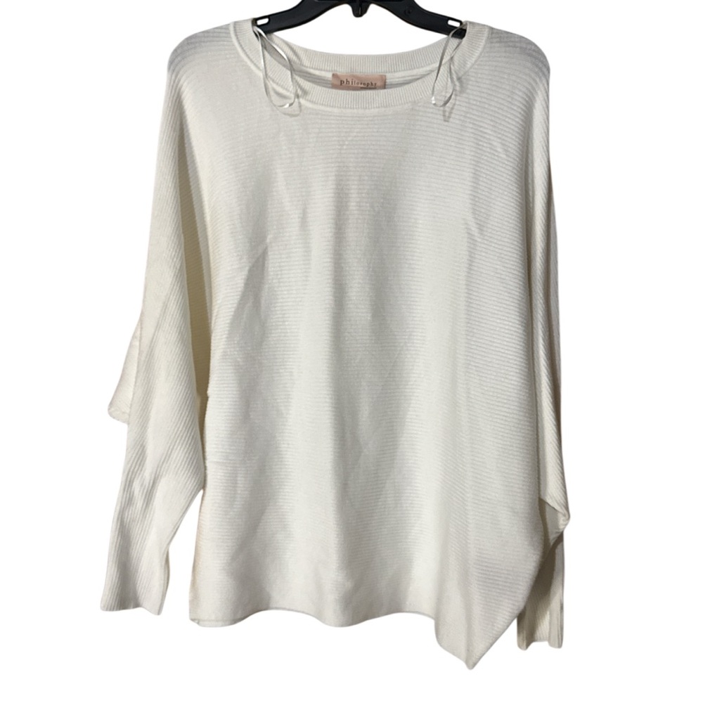 Philosophy White Cream LS Top Zipper Sleeves Robbed Sweater - Size XL